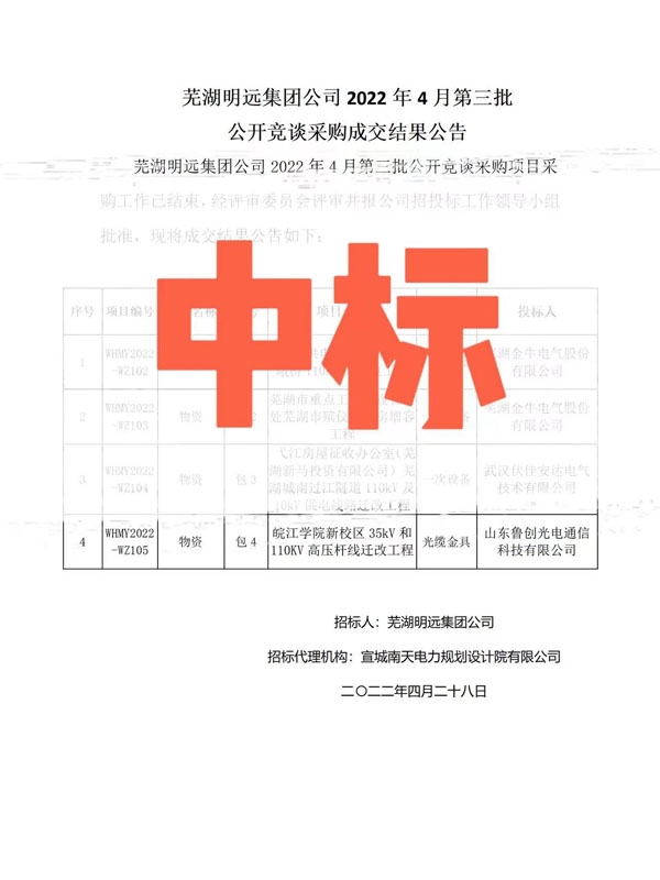 皖江學院新校區(qū)線路遷改魯創光(guāng)電通(tōng)信科技中标